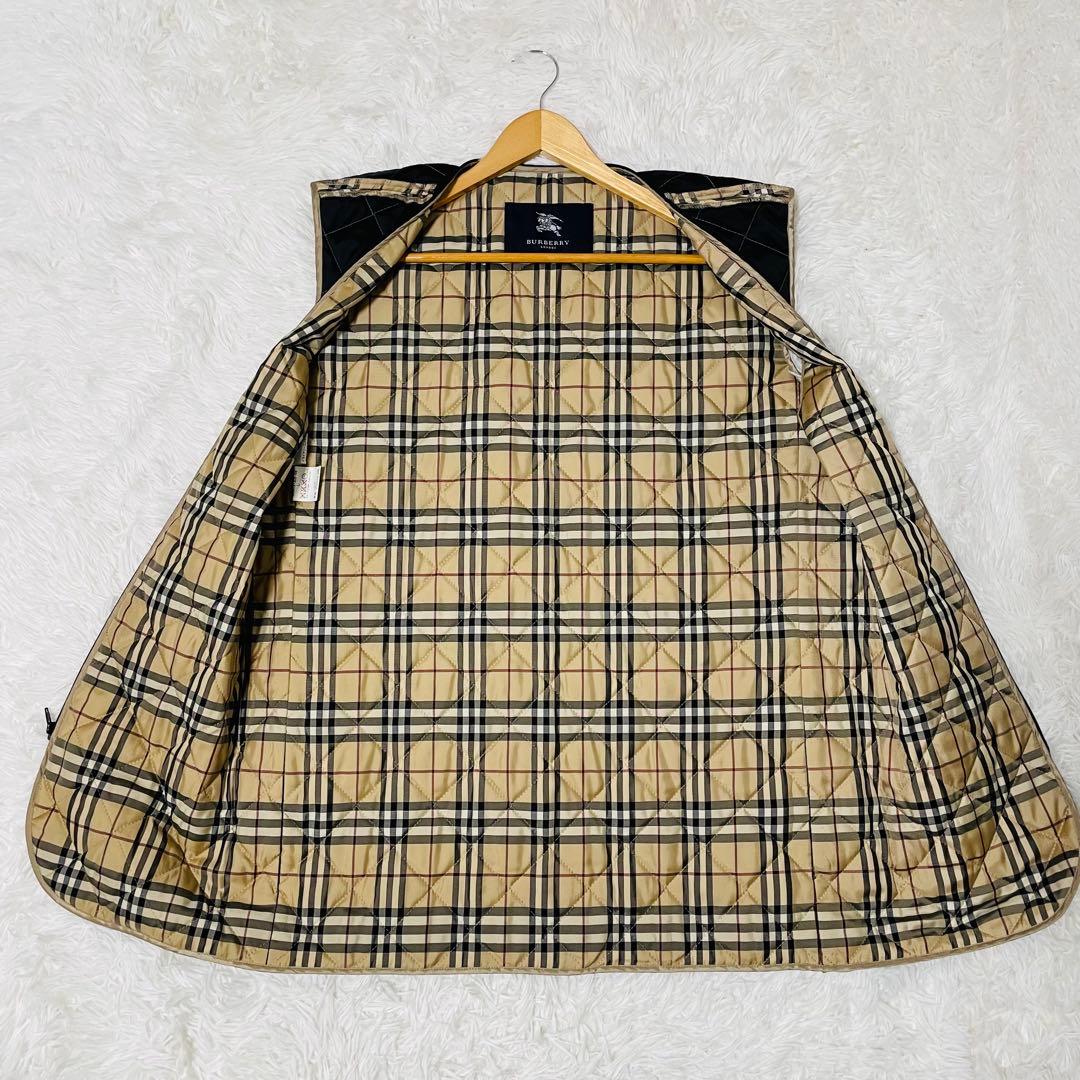 バーバリーロンドン　フェイクレザー　ステンカラーコート　ノバチェックライナー　L