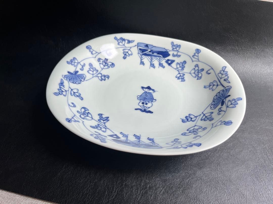 しん窯 青花 唐草異人 両切りカレー皿 パスタ皿 1点 玉渕取鉢