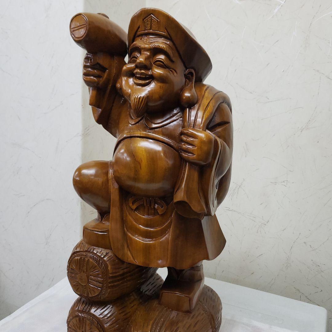 Ｂフライデー蔵出し大特価中　縁起物 楠材１木彫り★大黒天像★全高 約48cm