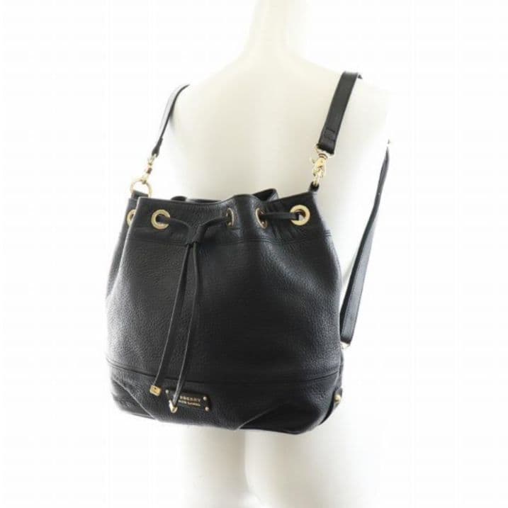 【美品】BURBERRY バーバリー 巾着 レザー 本革 リュック ブラック