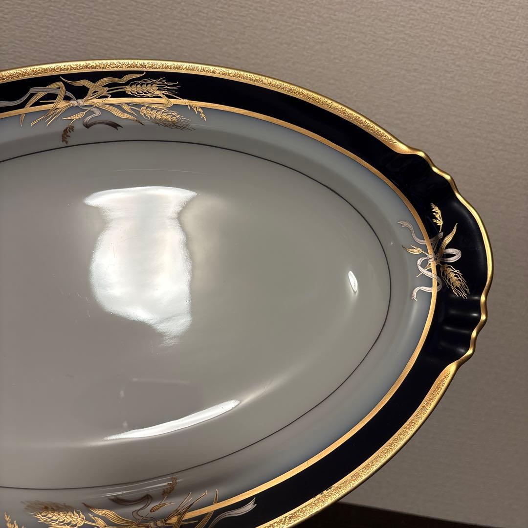 大倉陶園 ロイヤルブルー 瑠璃金彩金蝕稲穂 オーバルプレート ディナー