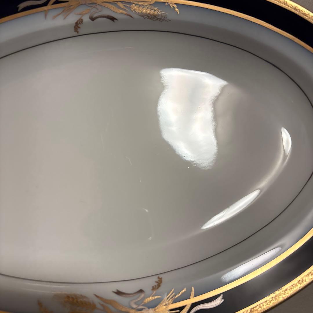 大倉陶園 ロイヤルブルー 瑠璃金彩金蝕稲穂 オーバルプレート ディナー