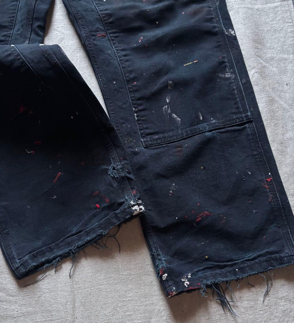 【雰囲気抜群】Carhartt ダブルニー USA製 ブラック フェード ボロ