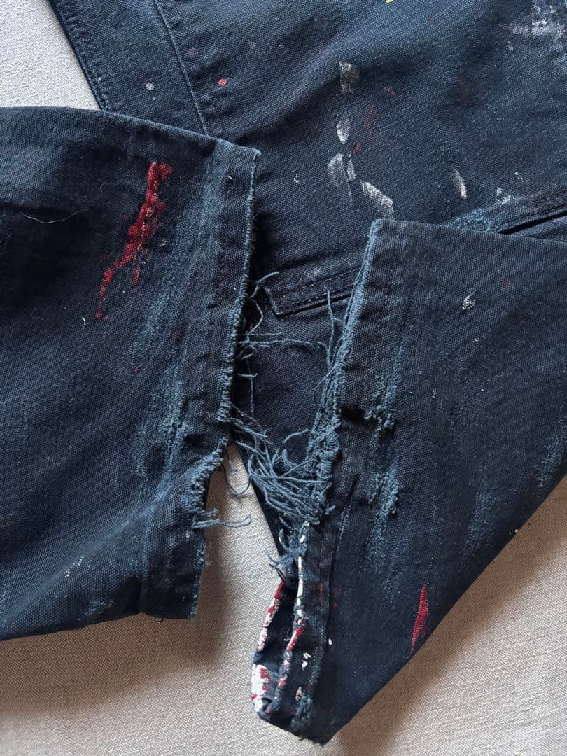 【雰囲気抜群】Carhartt ダブルニー USA製 ブラック フェード ボロ