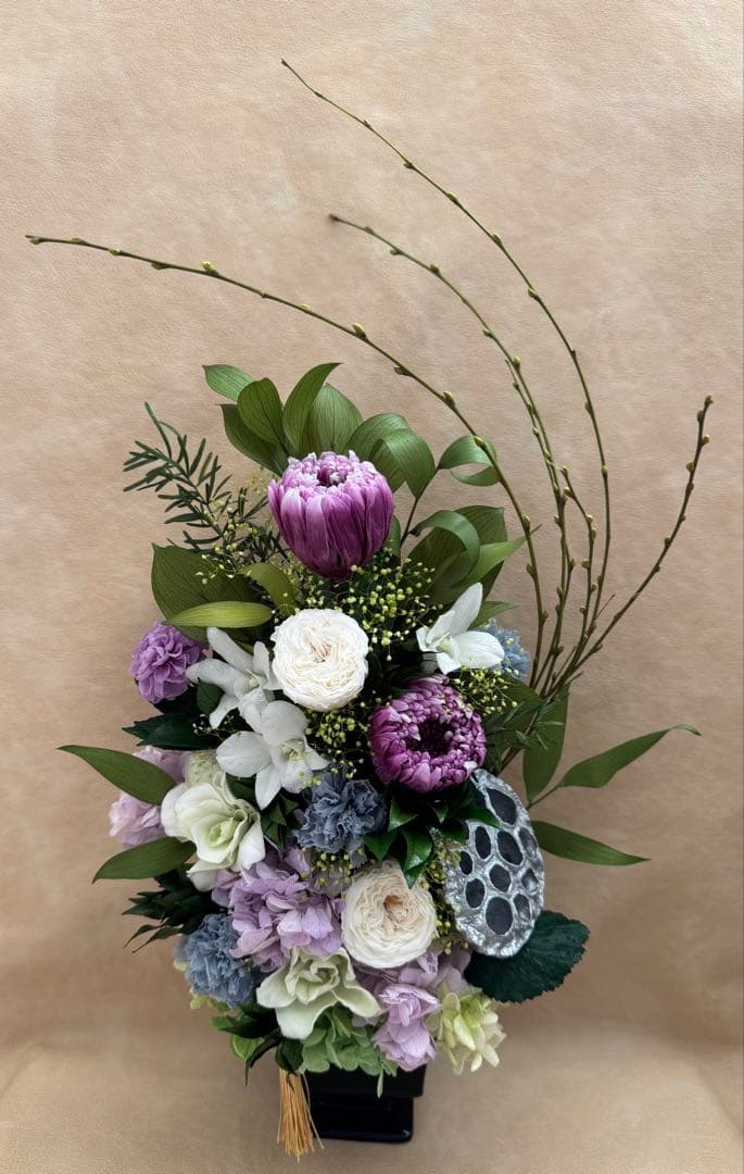 仏花プリザーブフラワー　花器付　Lサイズ