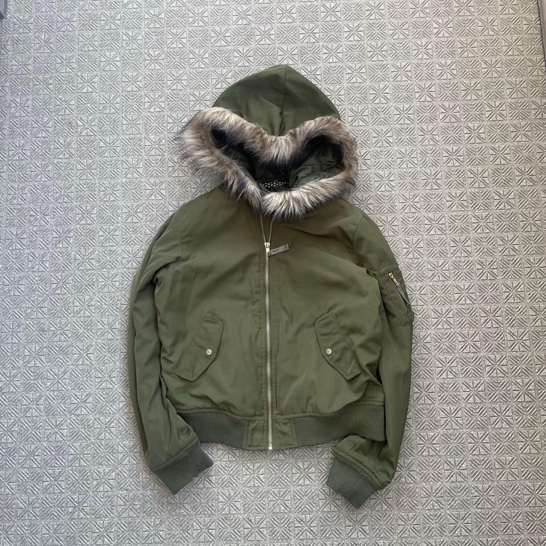 Y2K N2B 短丈 フライト ボンバー ジャケットCargo ファーフード21