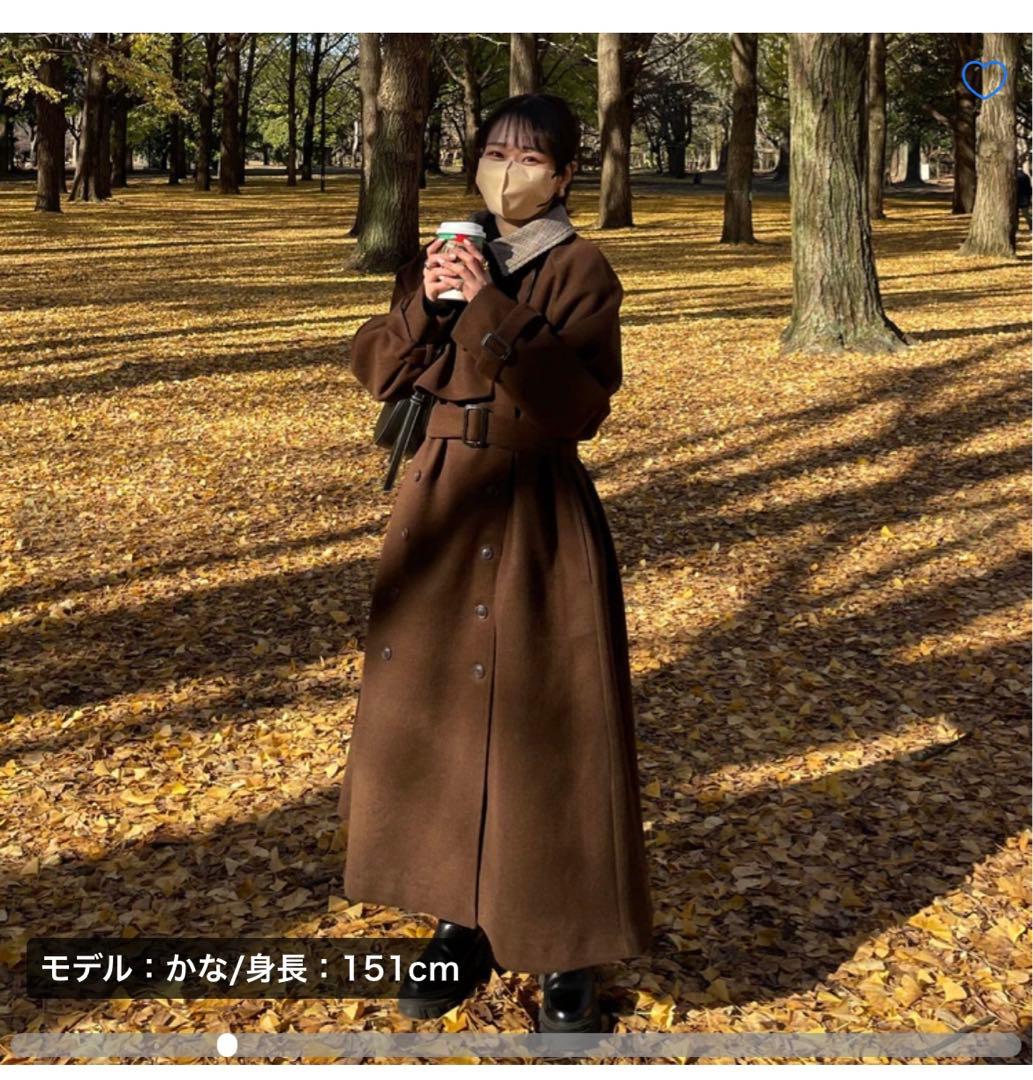 人気色☆RiLi store ダブルボタンスタンドカラーコート ブラウン