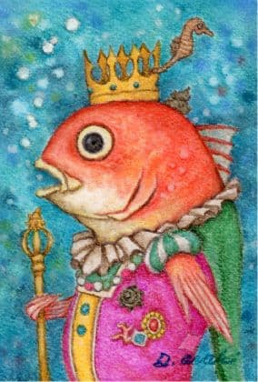 【原画】『魚の王様』（海　鯛　絵画　パステル画　涼しい　青　夏）