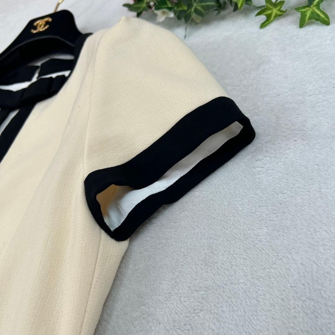 K234 美品 M フォクシー リボン ひざ丈ワンピース ベージュ レディース