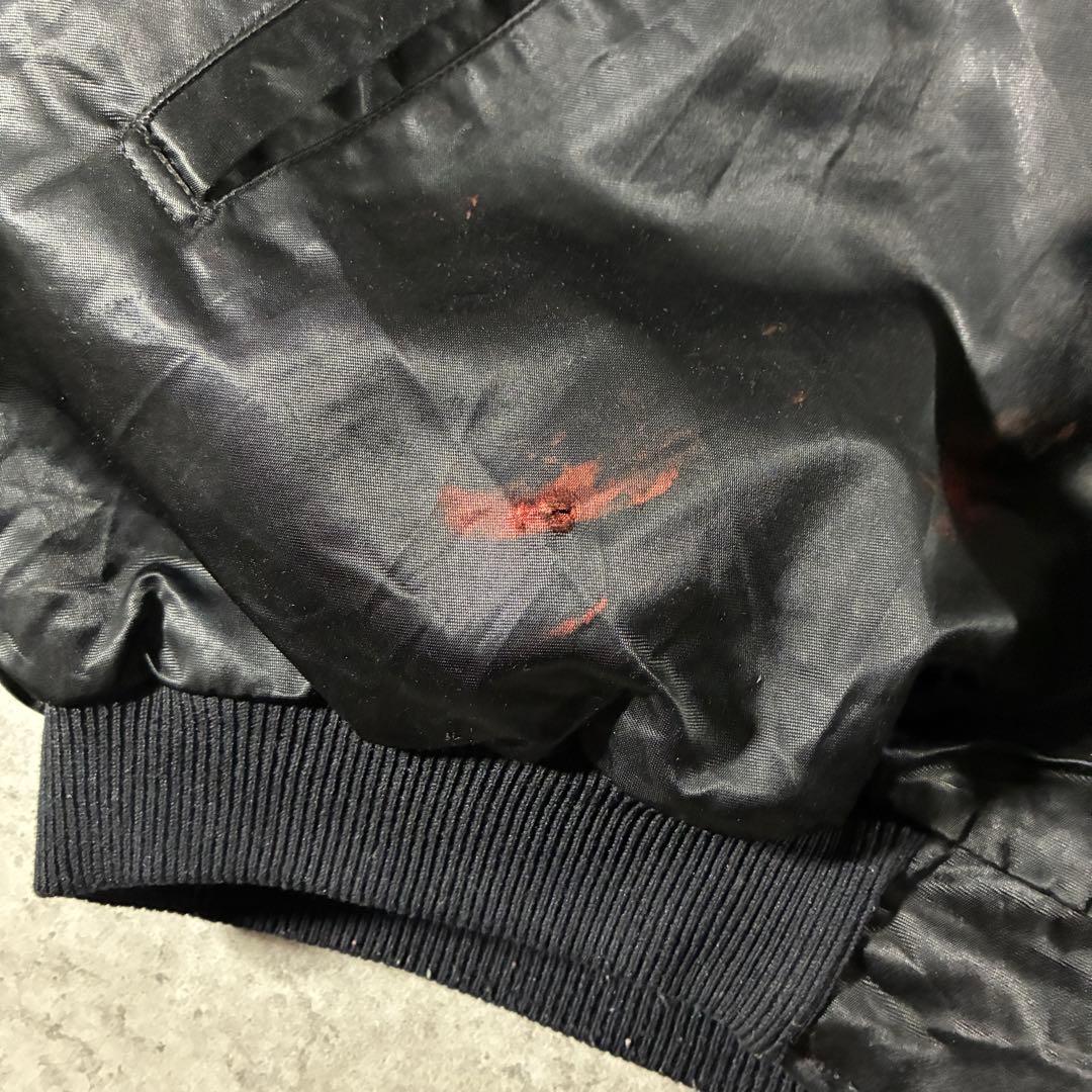 USA製80s Birdie中綿ナイロンスタジャン裏キルト刺繍ブラック短丈