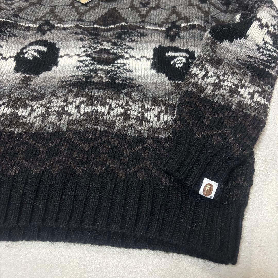 アベイシングエイプ 猿顔 総柄ウールニット セーター M相当 未使用タグ