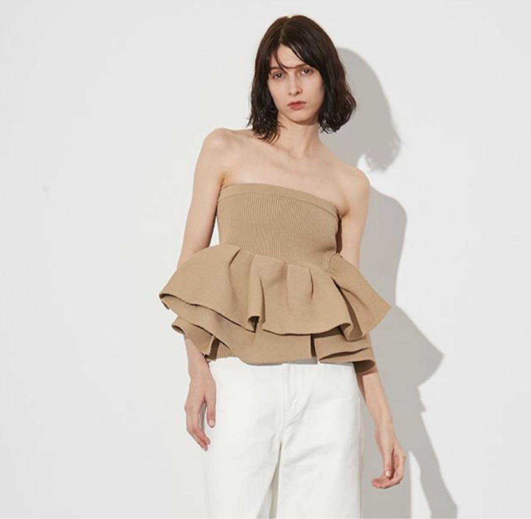 styling/ラッフルニットベアトップベージュ