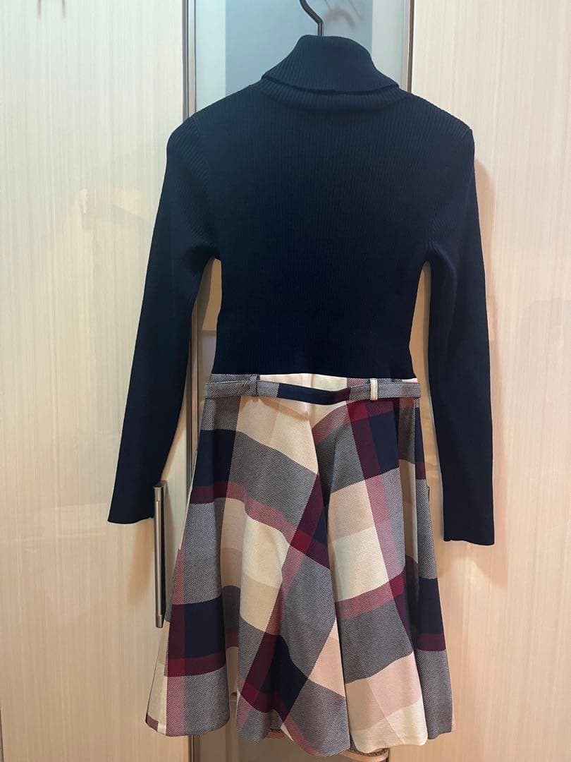 ブルーレーベルクレストブリッジ　ニット切替　ワンピース　チェック柄　ひざ丈　36