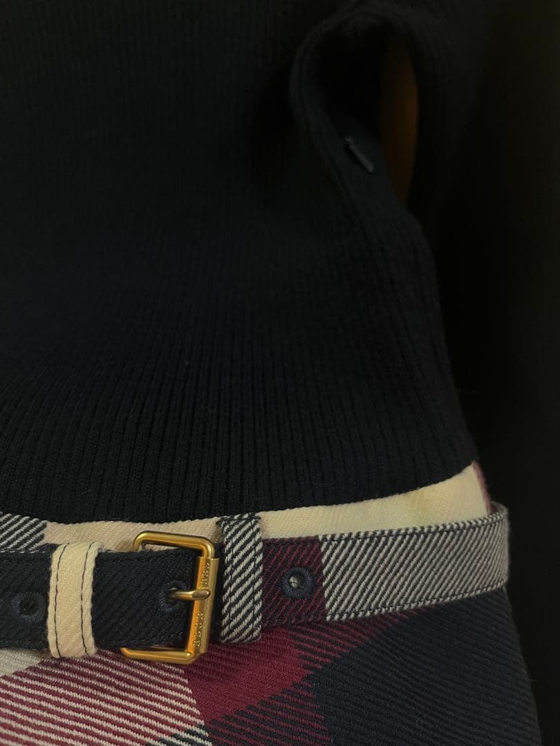 ブルーレーベルクレストブリッジ　ニット切替　ワンピース　チェック柄　ひざ丈　36