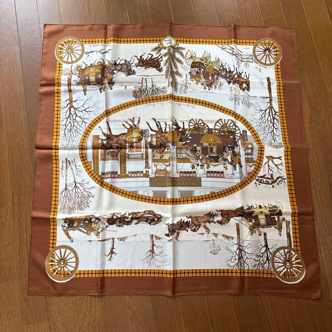 エルメス HERMÈS 馬車と雪景色 スカーフ ヴィンテージ