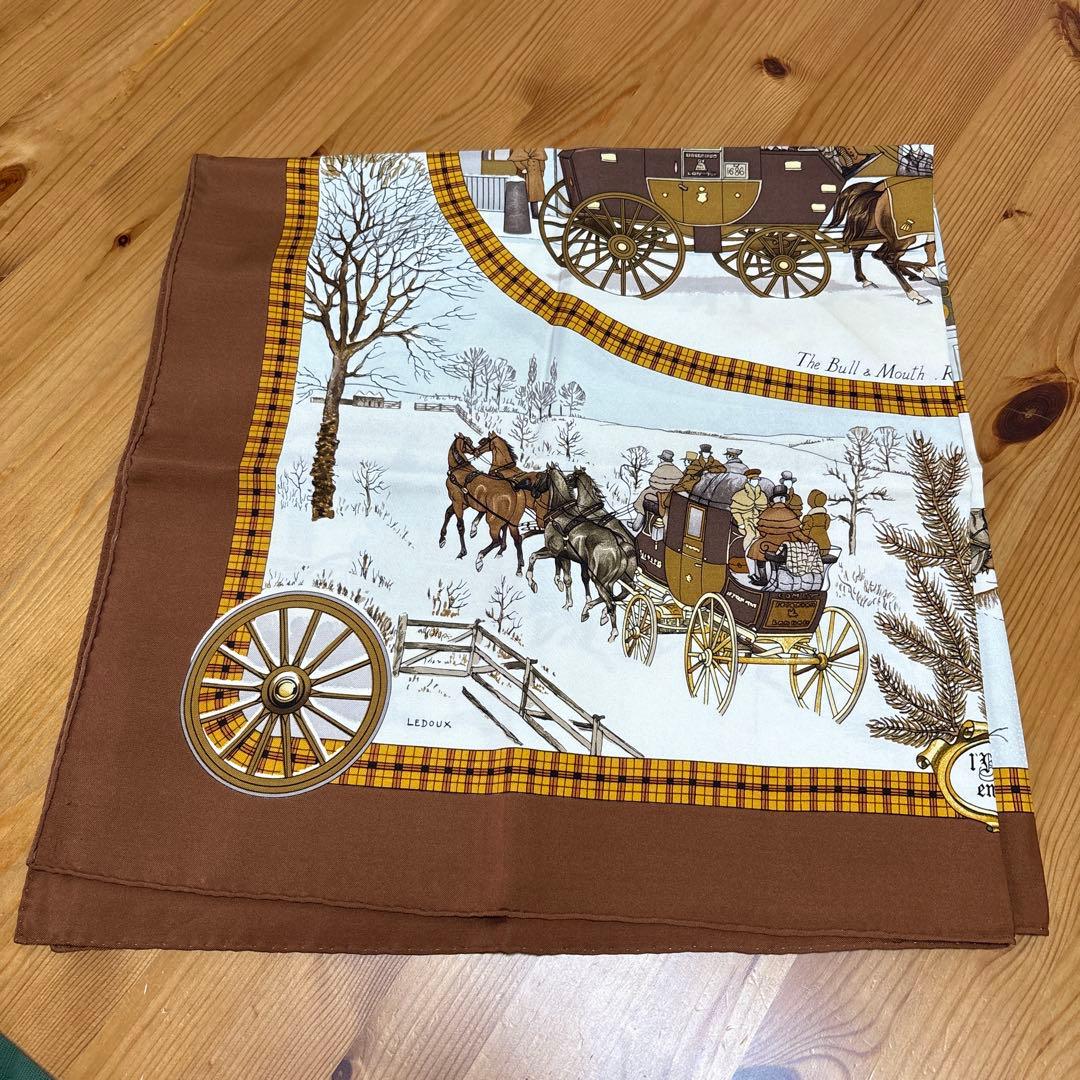 エルメス HERMÈS 馬車と雪景色 スカーフ ヴィンテージ
