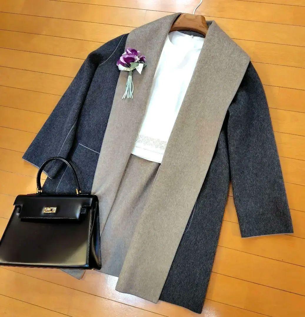 ジ*ン様 レリアン 近年モデル 最高級ノーカラーロングコート ダブルフェイス9M