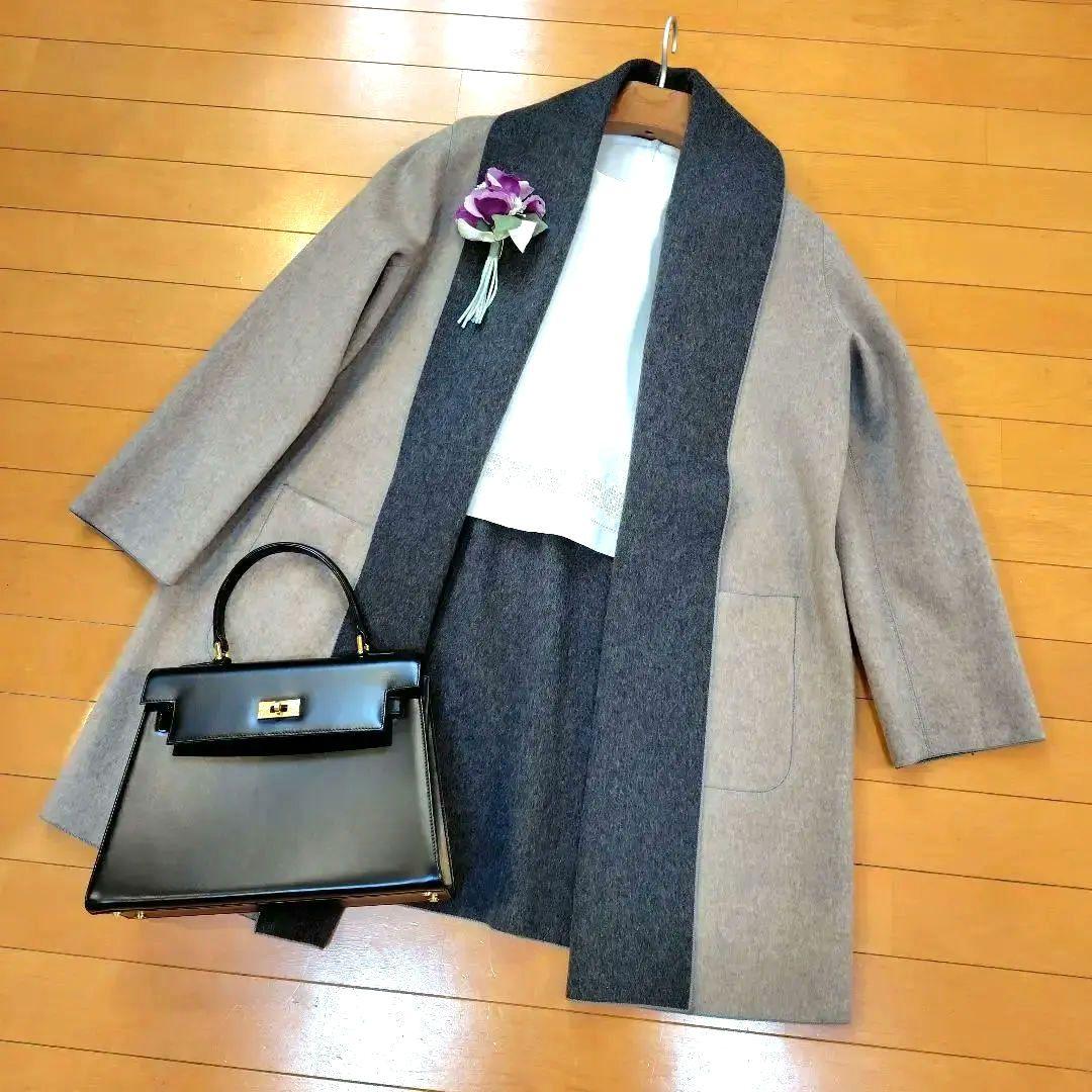 ジ*ン様 レリアン 近年モデル 最高級ノーカラーロングコート ダブルフェイス9M