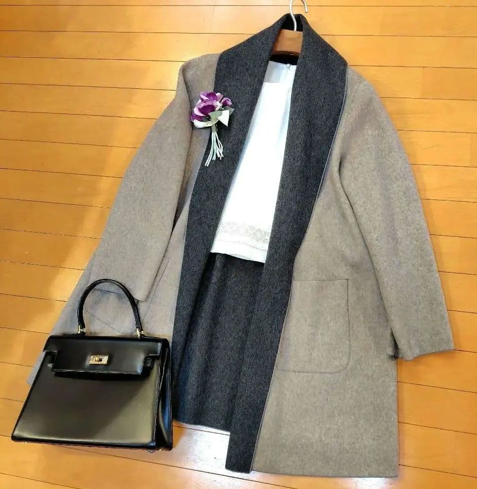 ジ*ン様 レリアン 近年モデル 最高級ノーカラーロングコート ダブルフェイス9M