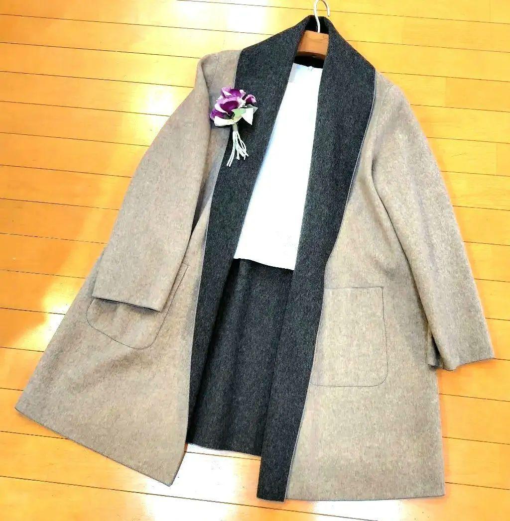 ジ*ン様 レリアン 近年モデル 最高級ノーカラーロングコート ダブルフェイス9M