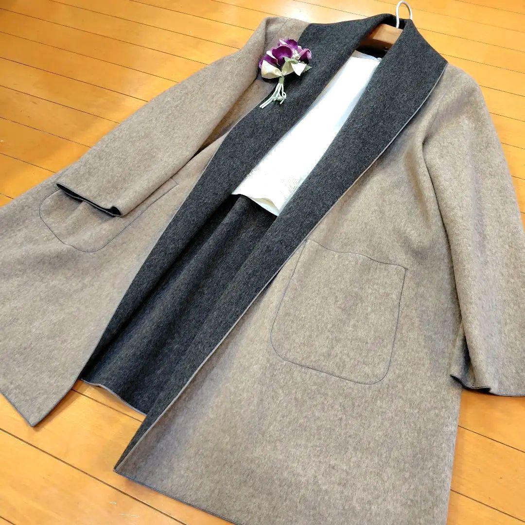 ジ*ン様 レリアン 近年モデル 最高級ノーカラーロングコート ダブルフェイス9M