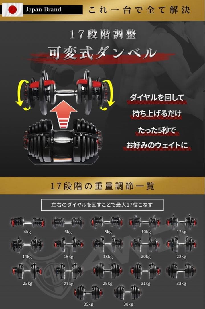 可変式ダンベル 2台セット 4-38kg