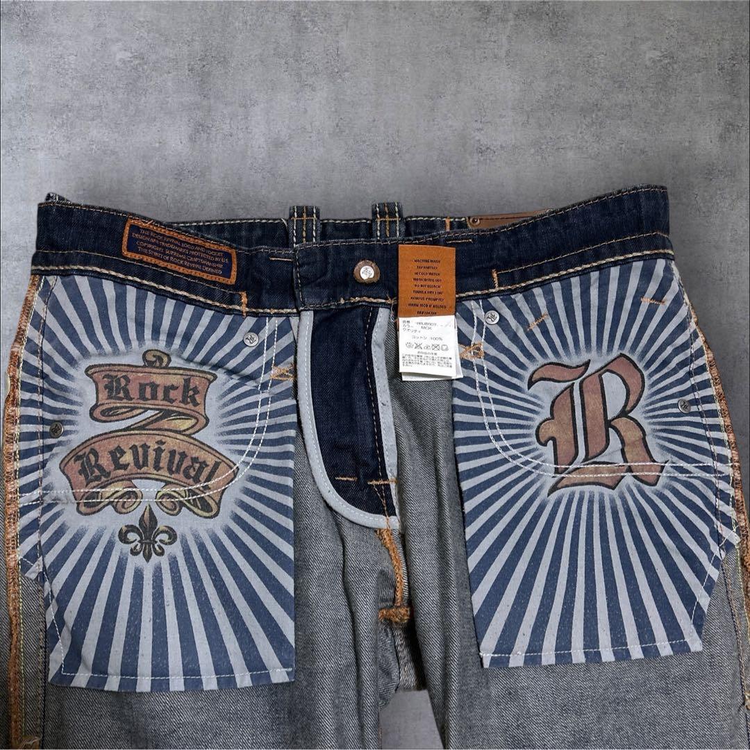 ロックリバイバル ジーンズ 刺繍 30インチ　百合　y2k archive