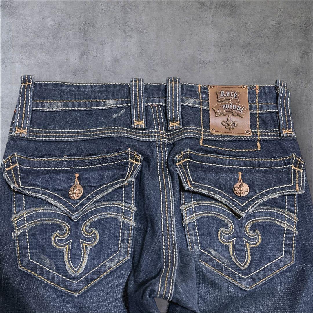 ロックリバイバル ジーンズ 刺繍 30インチ　百合　y2k archive