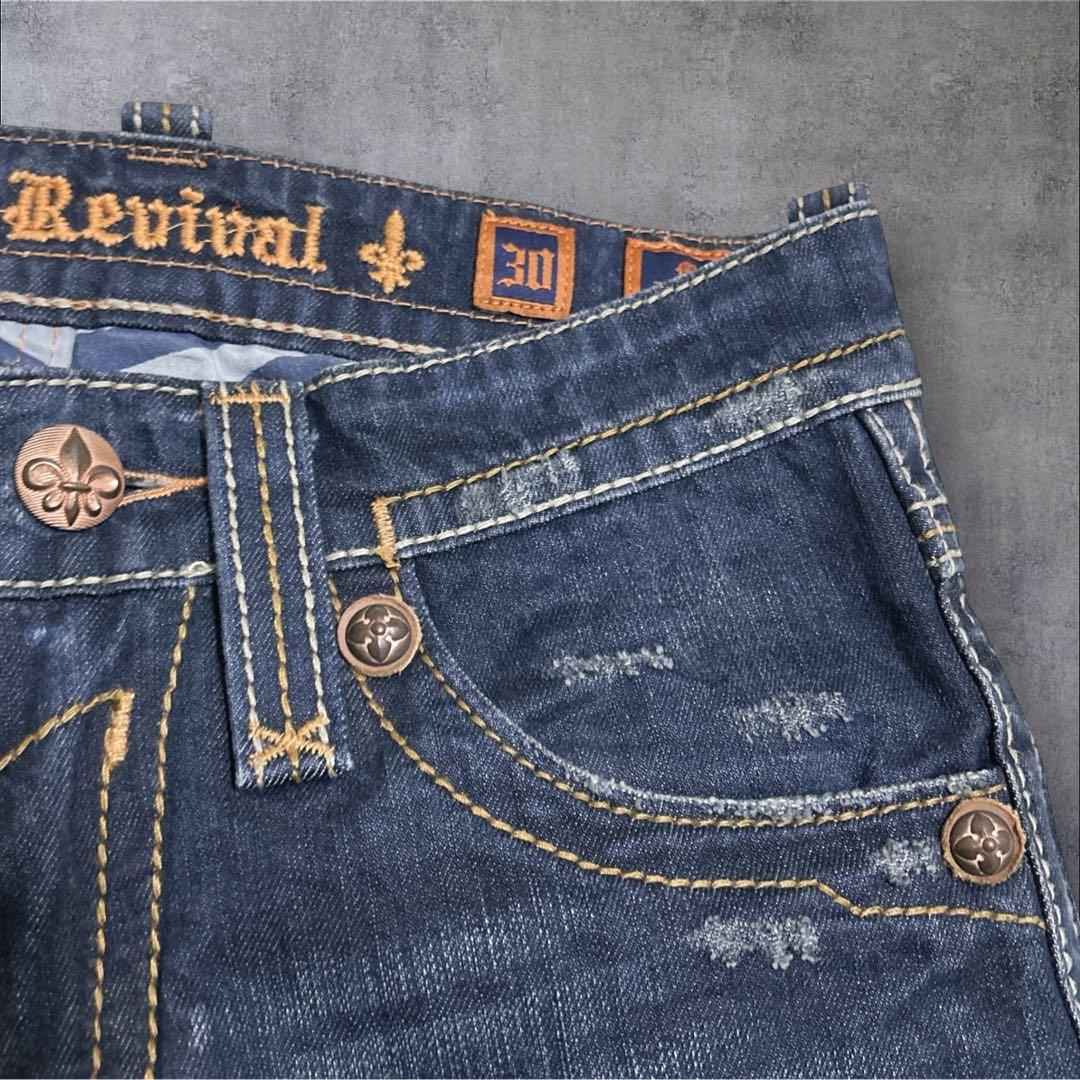 ロックリバイバル ジーンズ 刺繍 30インチ　百合　y2k archive