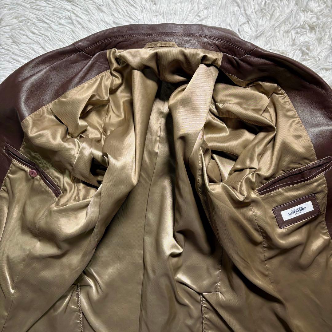 極美品】TEIJIN レザーテーラードジャケット 羊 ブラウン LL シープ