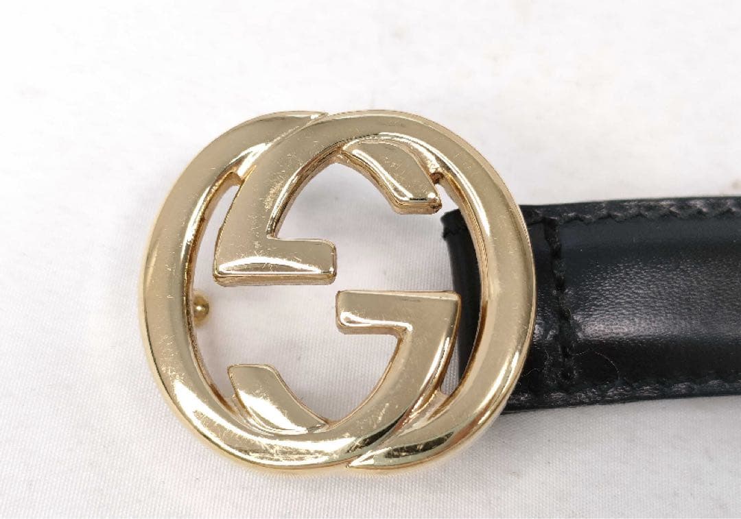 GUCCI ブラックレザー ダブルG ロゴベルト インターロッキングG65 26