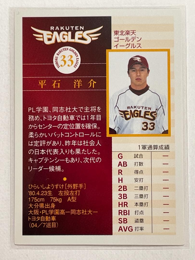 ブースタークラブ2005 楽天イーグルス 平石洋介 直筆サインカード RC