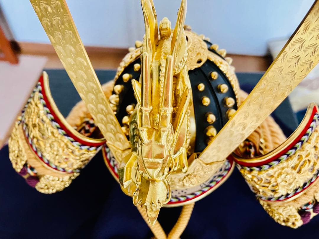 【美品】五月人形　12号　平安武久作　兜飾り　金　ゴールド