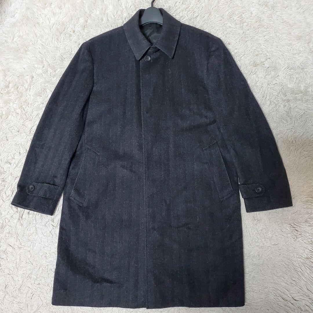 美品 サヴィルロウ カシミヤ100% ステンカラーコート ヘリンボーン L