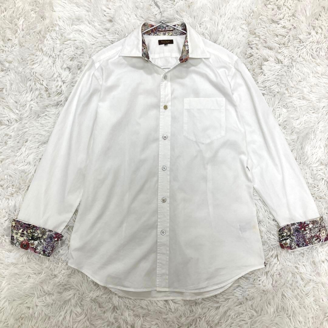 美品】ポールスミスコレクション 花柄 刺繍 総柄 白シャツ ワイド