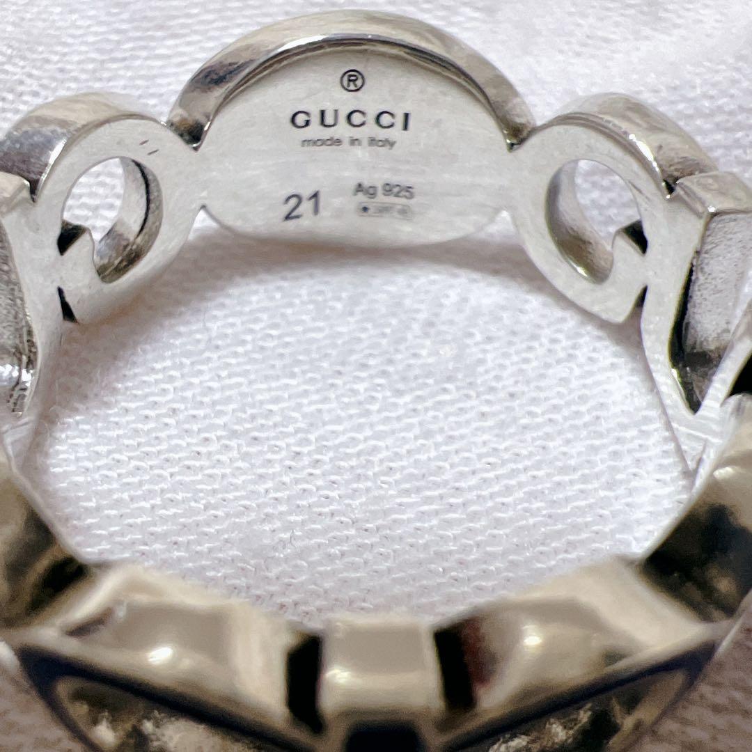 《極美品》グッチ インターロッキングG エナメルリング 青 シルバー ロゴ