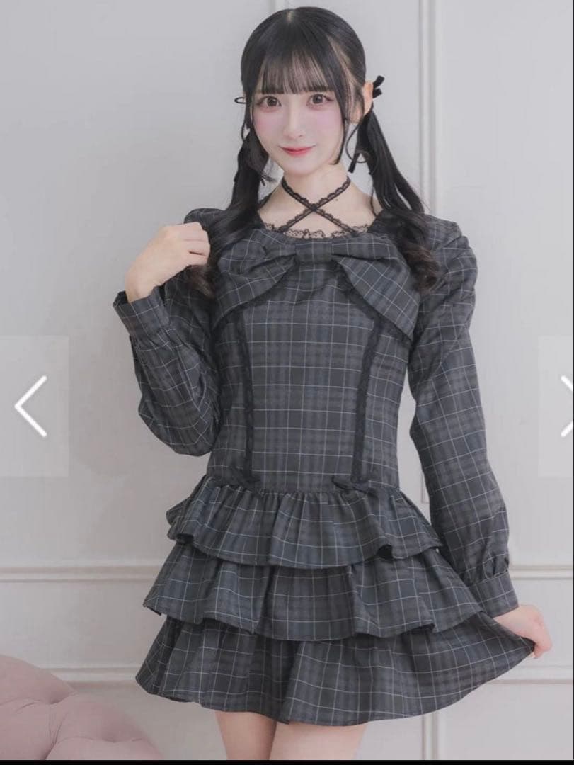 pium チェックリボンワンピース