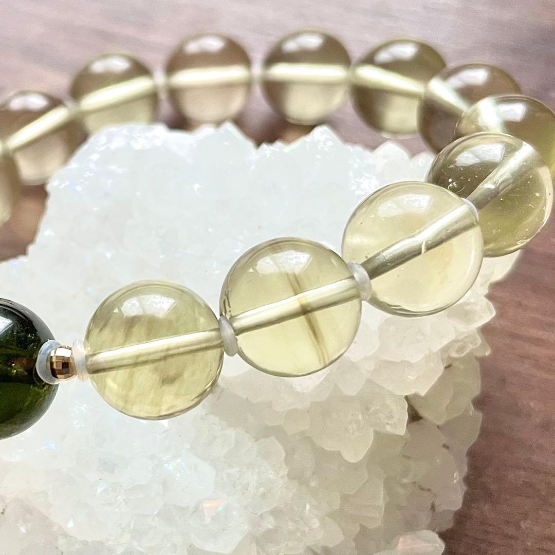 高品質 大玉 モルダバイト 鑑別書 リビアングラス ブレスレット K18