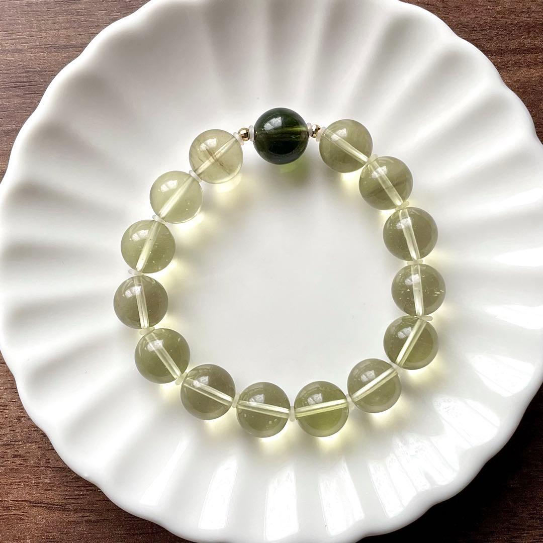 高品質 大玉 モルダバイト 鑑別書 リビアングラス ブレスレット K18