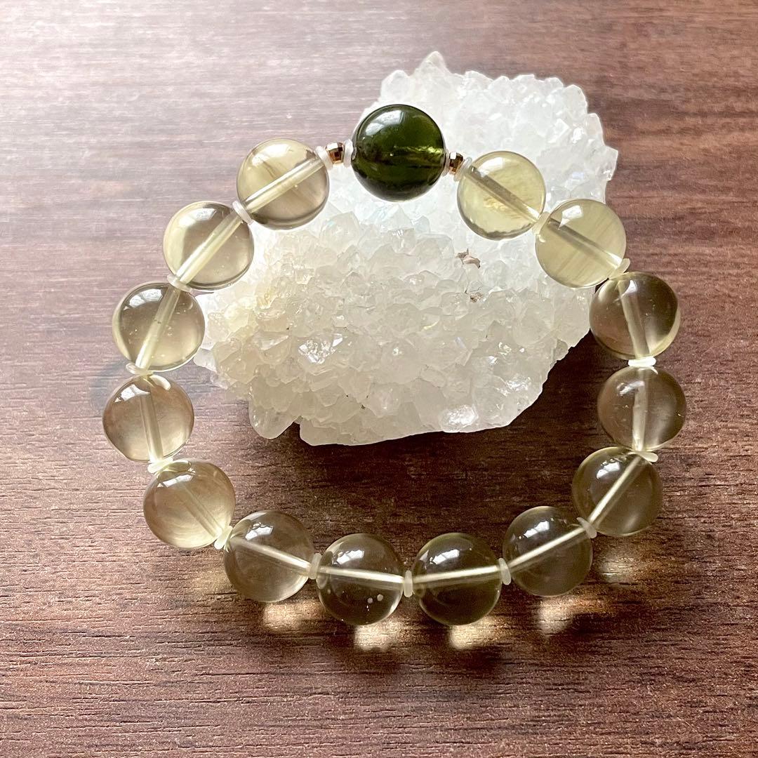 高品質 大玉 モルダバイト 鑑別書 リビアングラス ブレスレット K18