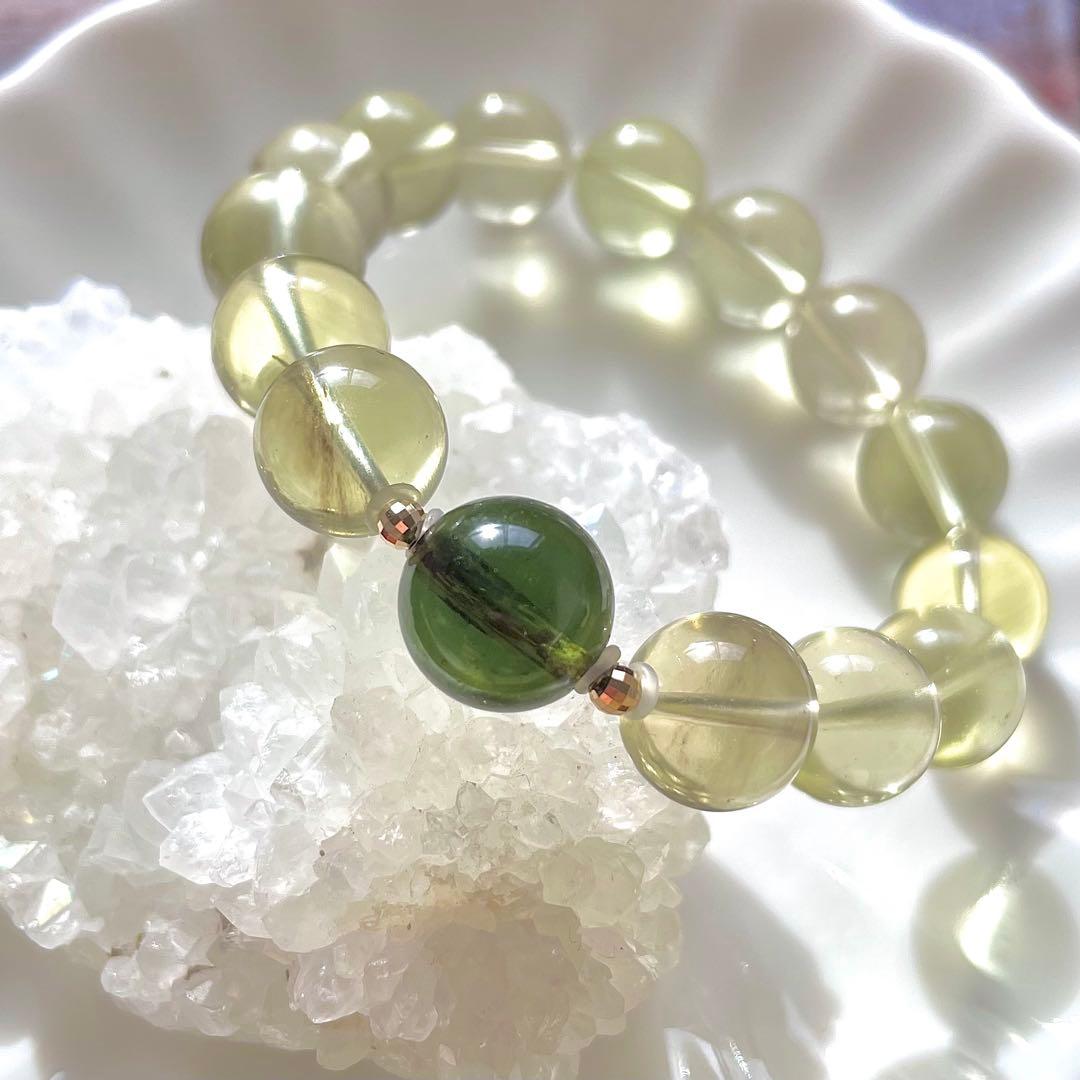 高品質 大玉 モルダバイト 鑑別書 リビアングラス ブレスレット K18