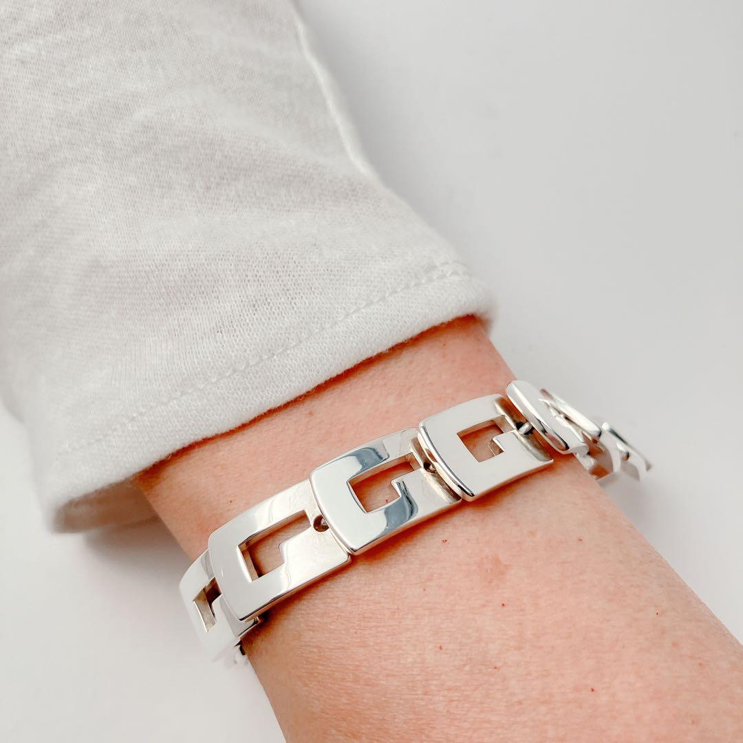 20極美品 グッチ GUCCI 925 ブレスレット シルバー メンズ Y713