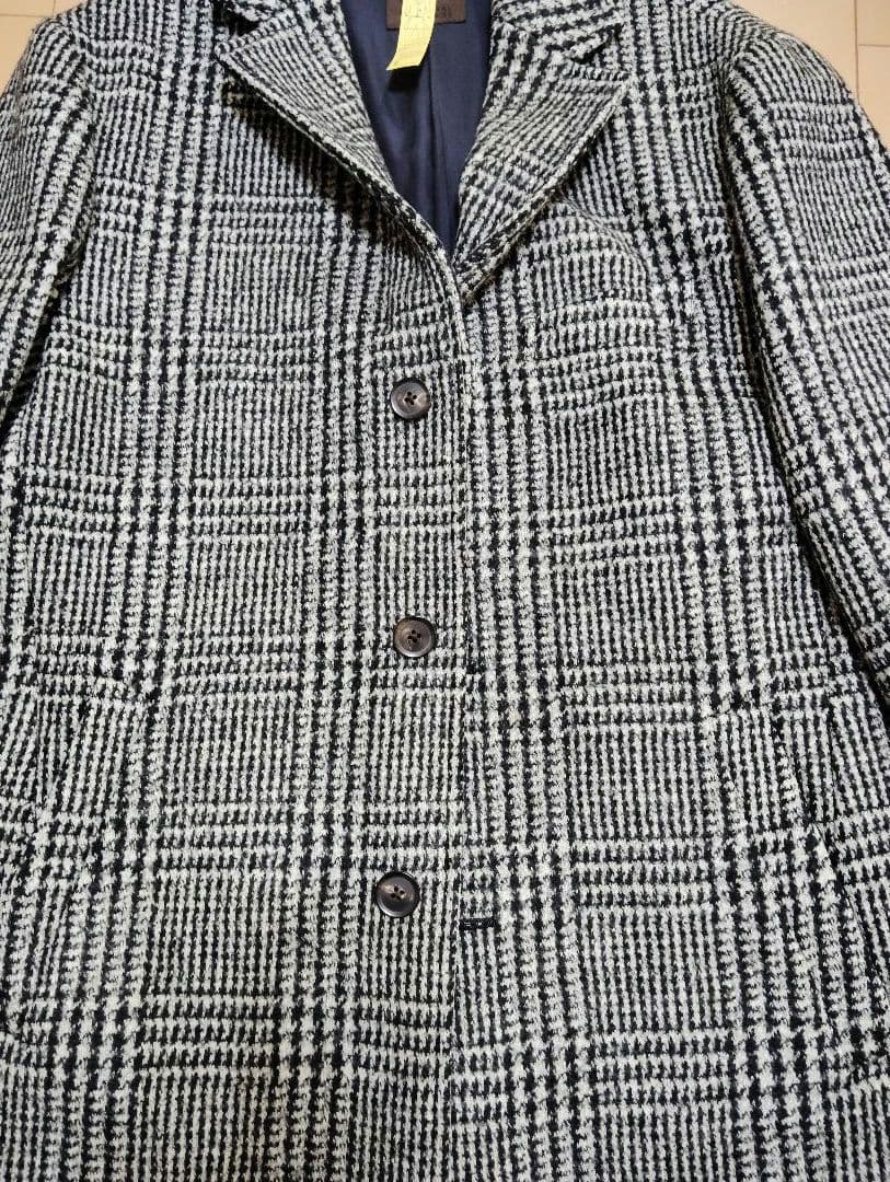 メンズ ユニバーサルランゲージ ハウンドトゥース柄 チェスターコート サイズL