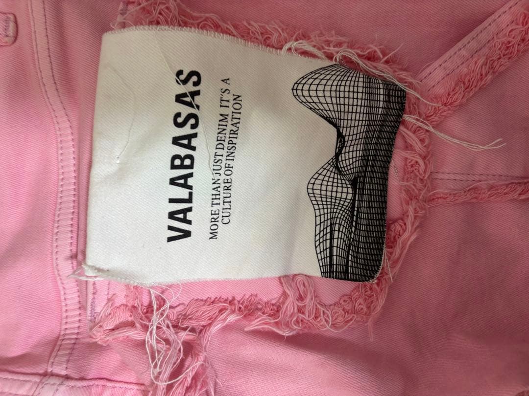 VALABASAS ピンク スキニーデニム フリンジ