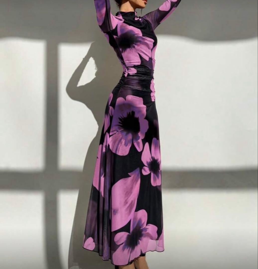 【新品・未使用】お得♡フラダンス タヒチアンダンス 社交ダンス 長袖ドレス 黒