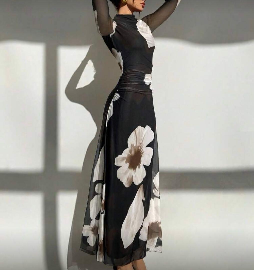 【新品・未使用】お得♡フラダンス タヒチアンダンス 社交ダンス 長袖ドレス 黒