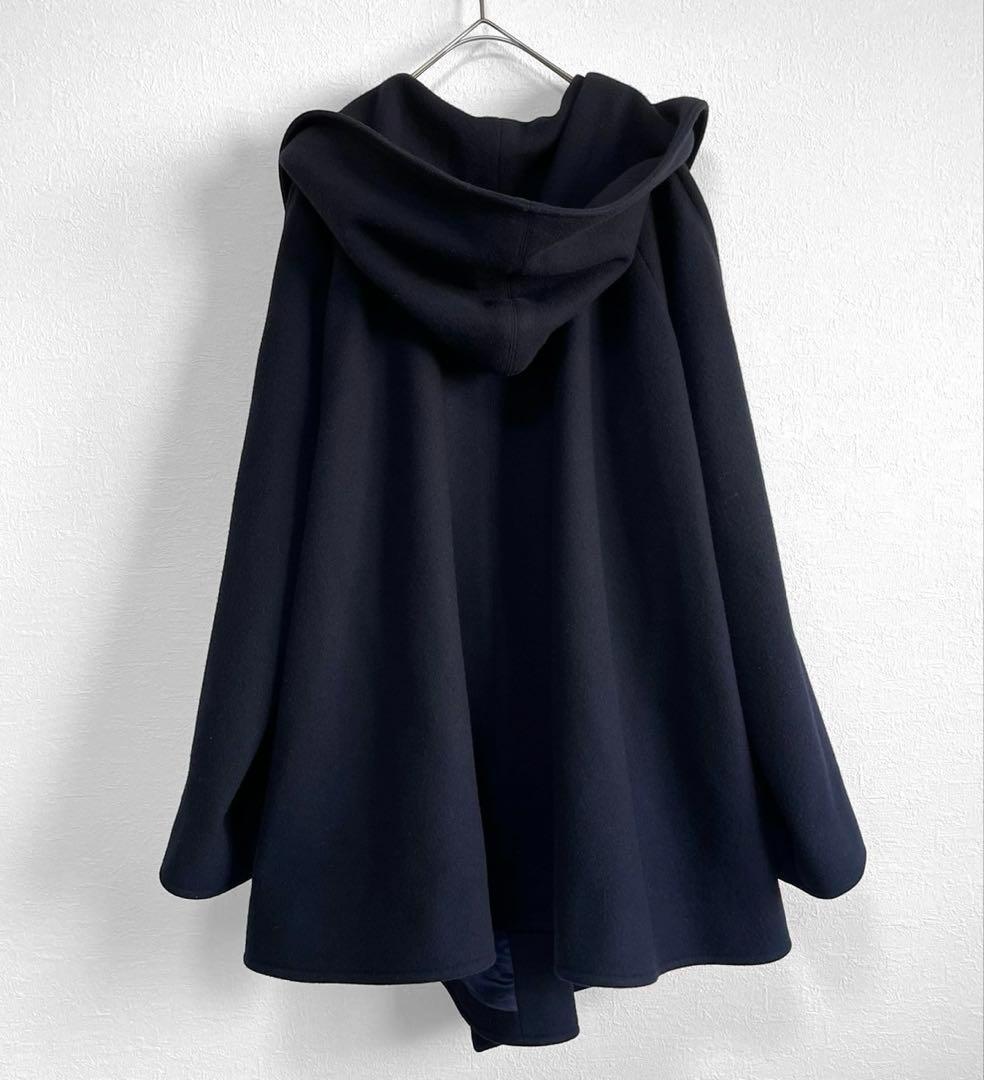 エリン】ELIN✨美品✨フディーコート ケープコート ネイビー ウール100