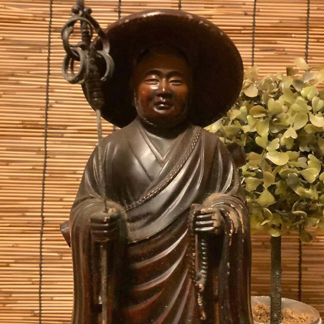 明治期「遍照金剛・弘法大師空海像」高野山金剛峯寺・高野山奥之院・アンチモニー金属