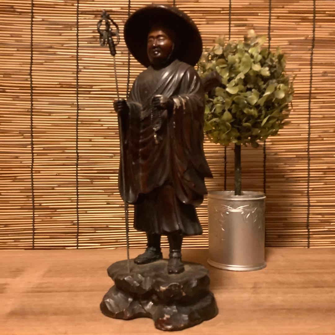 明治期「遍照金剛・弘法大師空海像」高野山金剛峯寺・高野山奥之院・アンチモニー金属