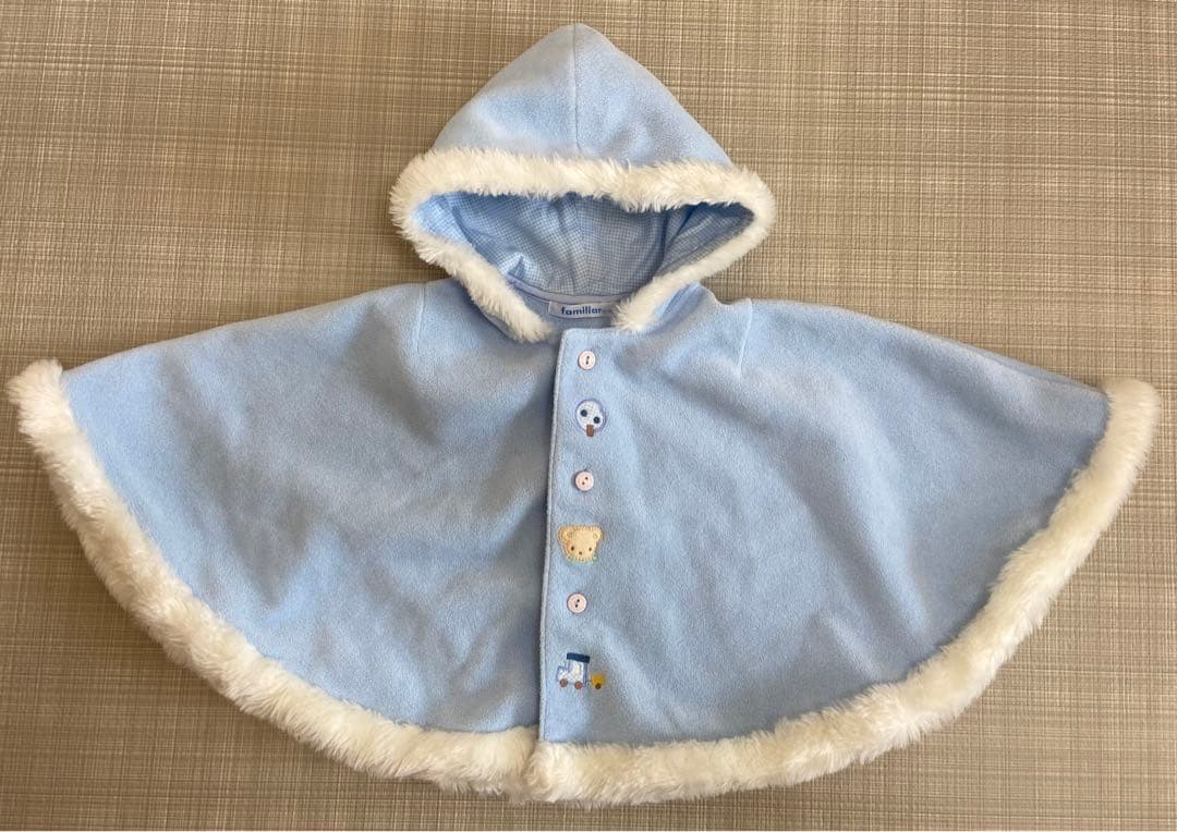 ファミリアfamiliar⭐︎水色ポンチョ/ケープ/コート防寒フリース